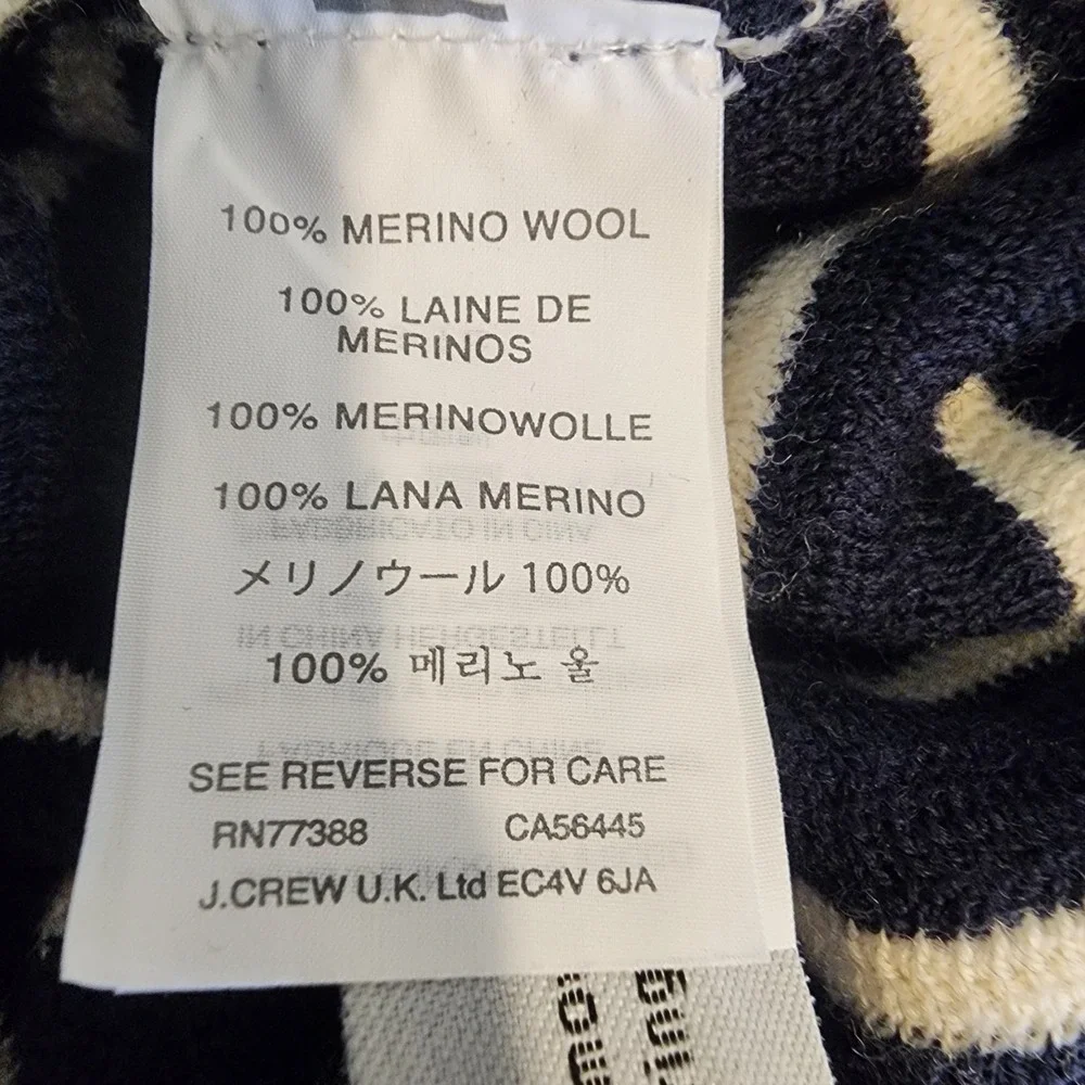 J.Crew Merino Wool Sweater Womens Medium Navy White Jewel Embellishment Preppy‎